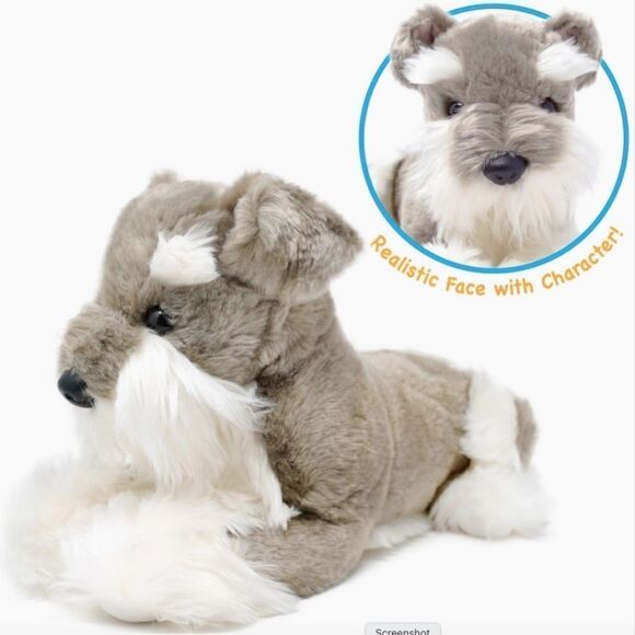 Plush Schnauzer Stuffed Puppy Dog Christmas Holiday Toy Kids Gray White Plushie - Picture 2 of 4